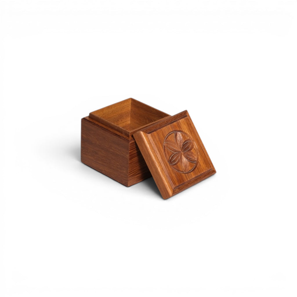 Carved Lid Square Storage Box