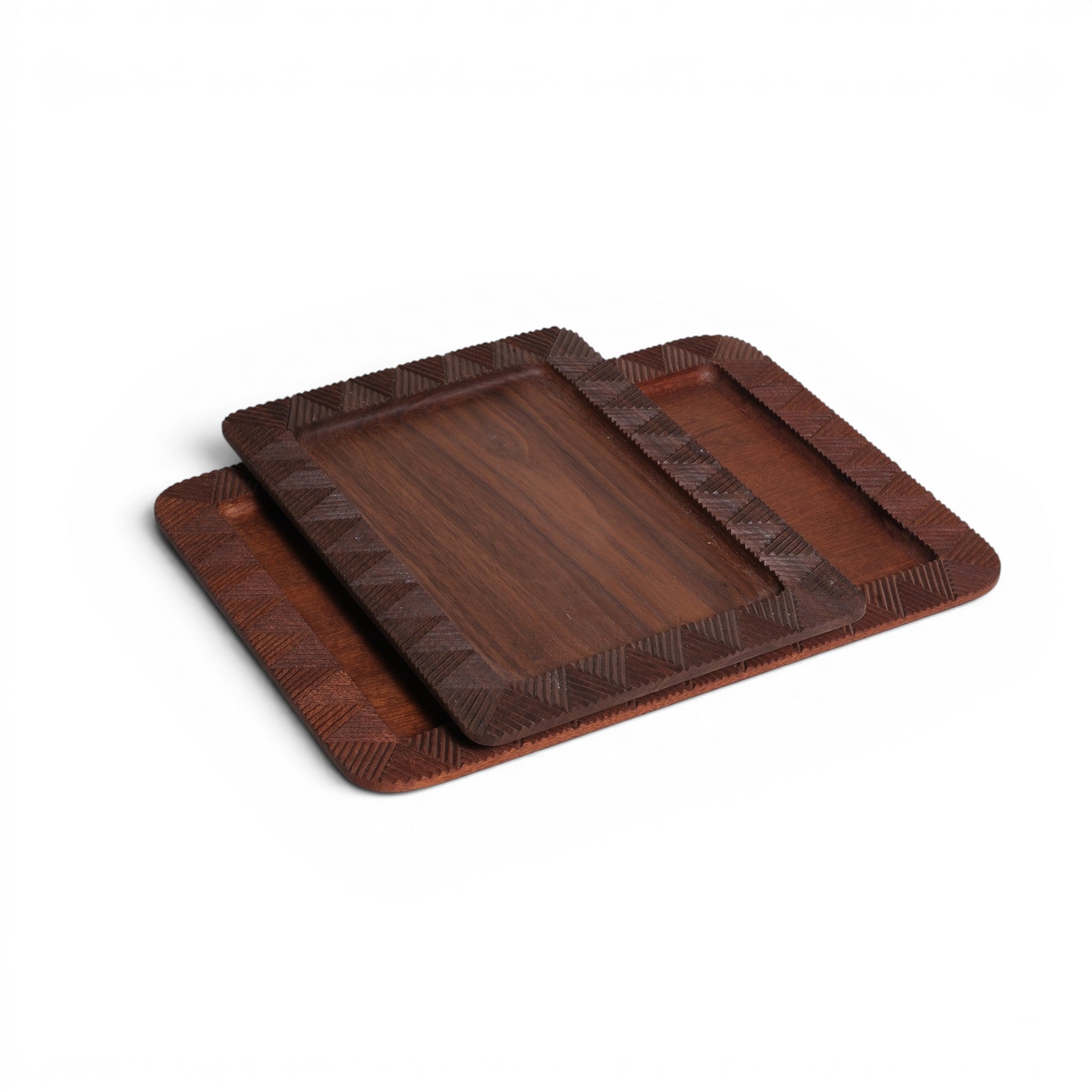 Rectangular Carved Trays (Set of Two)